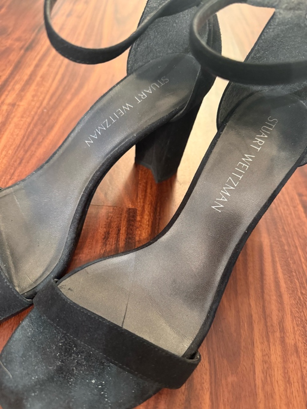 Stuart Weitzman Women's Nudist Block 75 Sandals Black Suede Size 8 - Picture 4 of 6